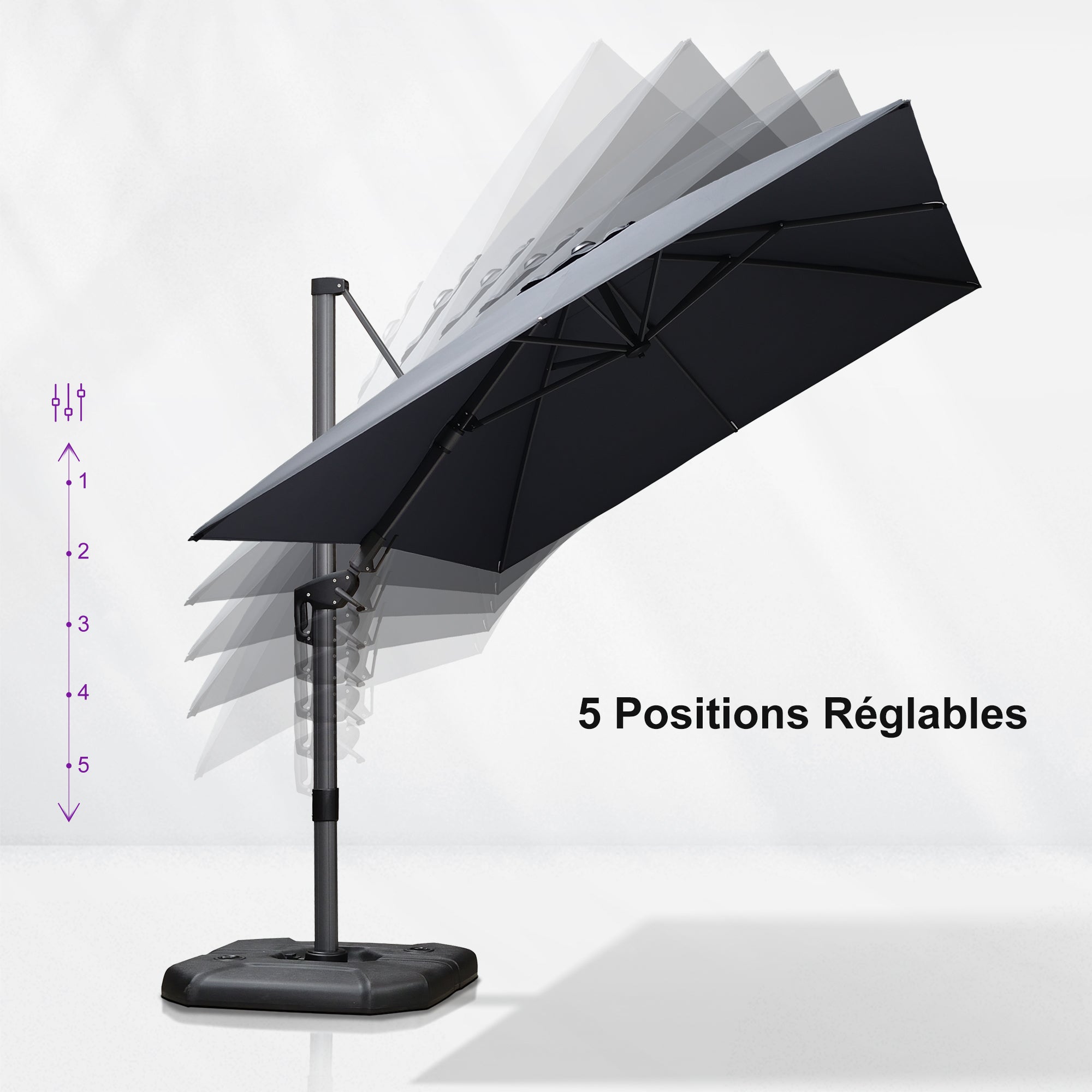 PURPLE LEAF Parasol Déporté Inclinable Gauche Droite Carré, Parasol De Jardin Extérieur avec 5 Positions réglables et Rotation à 360°, Toile Protection UV