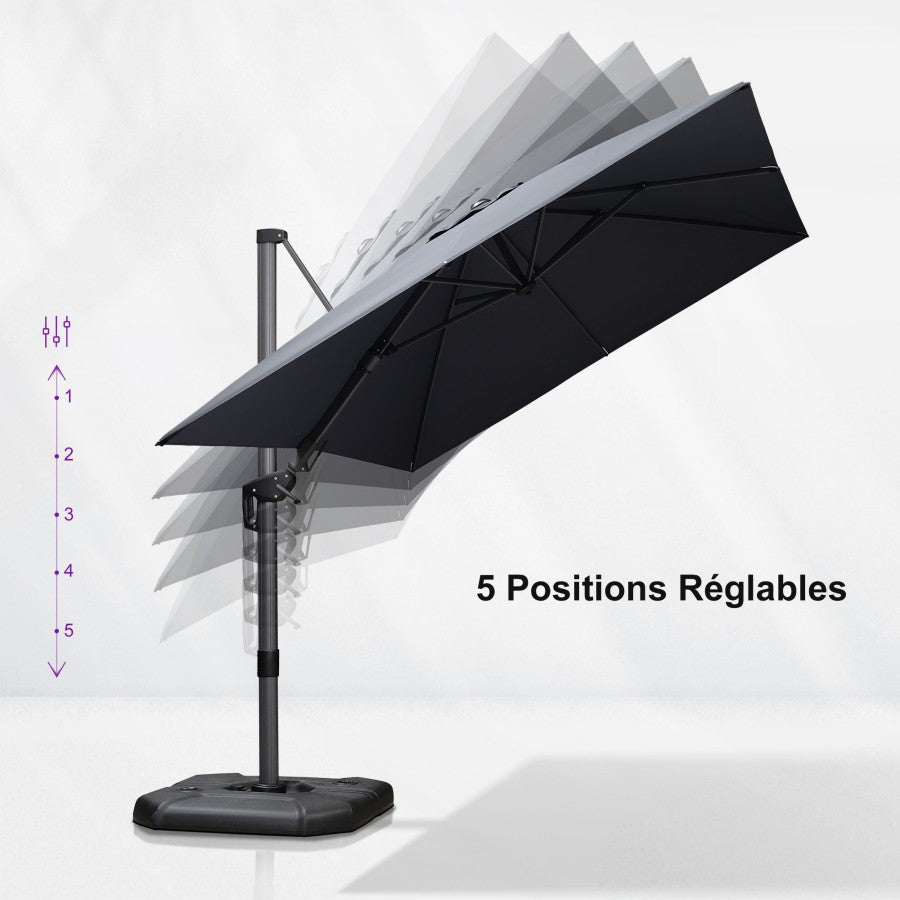 PURPLE LEAF Parasol Déporté Inclinable Gauche Droite Carré, Parasol De Jardin Extérieur avec 5 Positions réglables et Rotation à 360°, Toile Protection UV