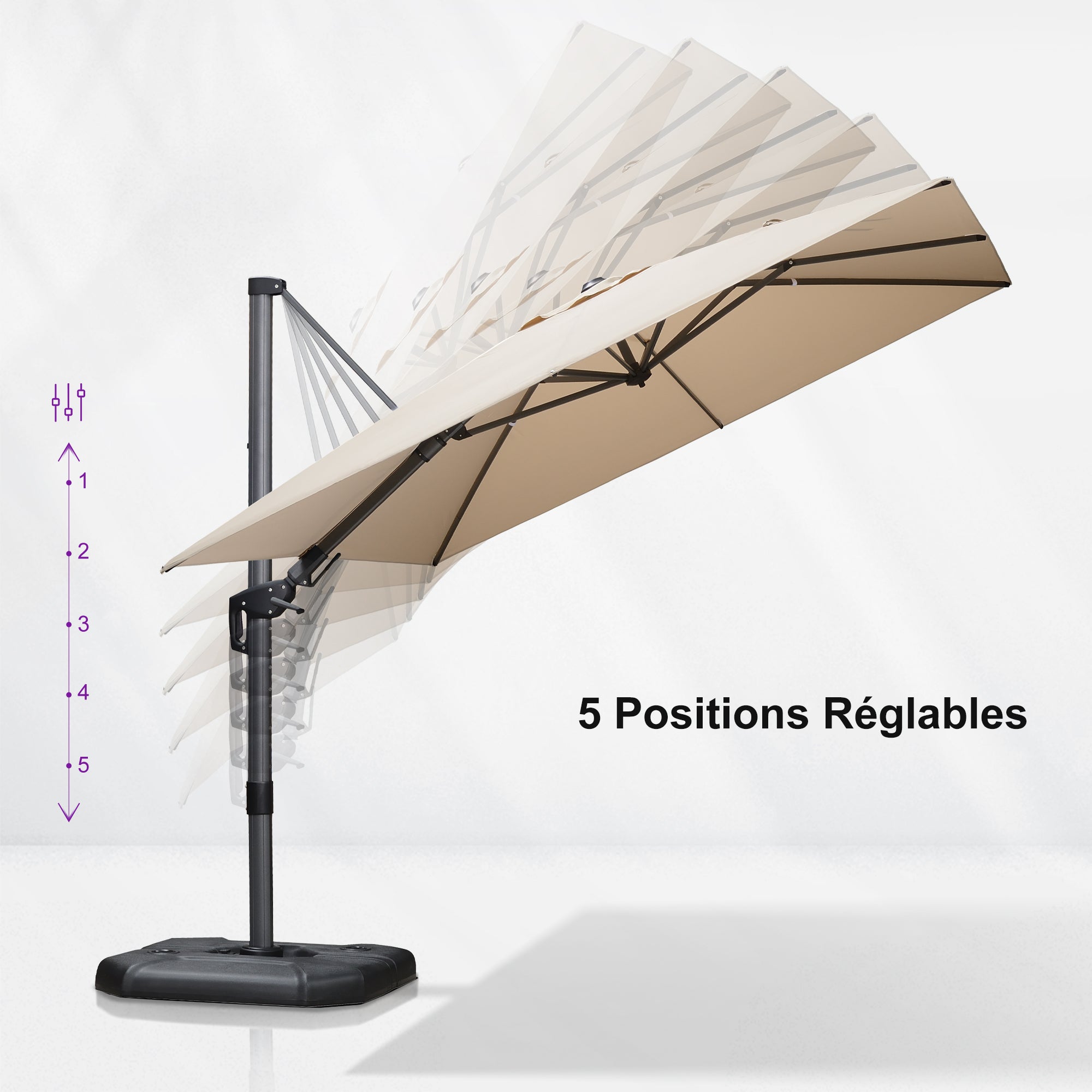 PURPLE LEAF Parasol Déporté Inclinable Gauche Droite Carré, Parasol De Jardin Extérieur avec 5 Positions réglables et Rotation à 360°, Toile Protection UV