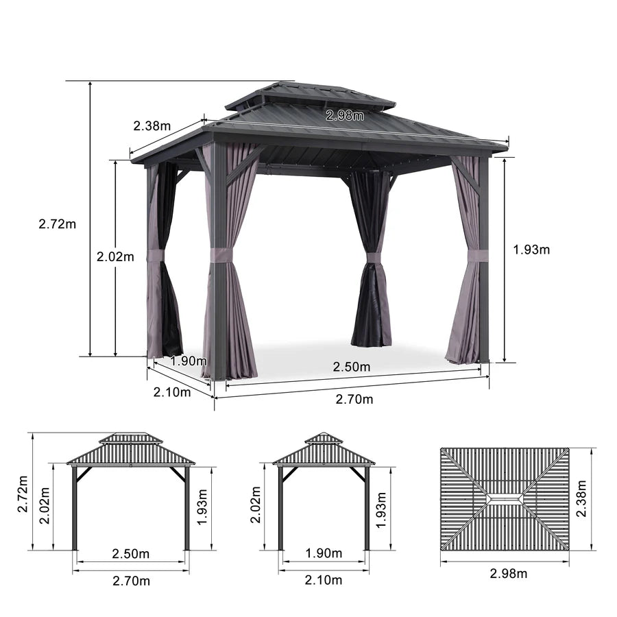 PURPLE LEAF Tonnelle Rigide Gris Modèle Léger Toit Double Robuste Acier Galvanisé Pergola Aluminium Avec Guirlandes Lumineuses Lait