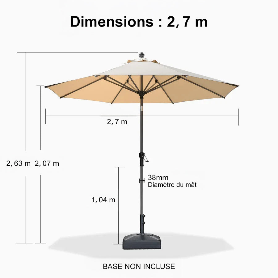 PURPLE LEAF Parasol inclinable en aluminium à mât droit, Carré, Rectangulaire et Rond, Avec Socle