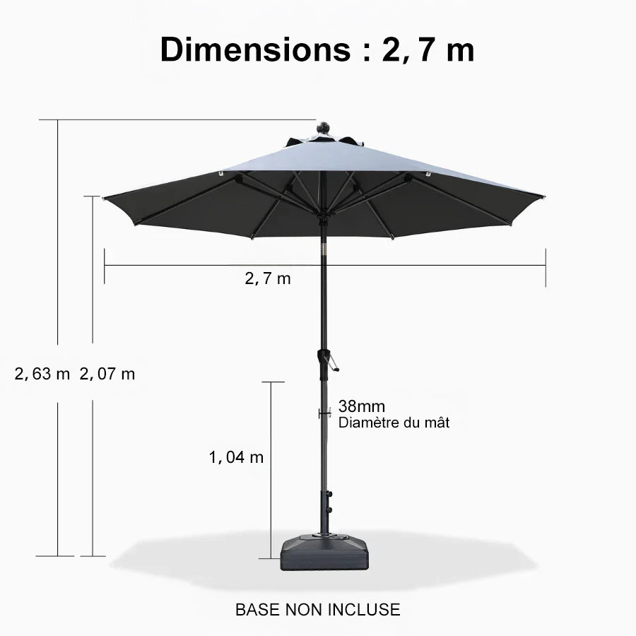 PURPLE LEAF Parasol inclinable en aluminium à mât droit, Carré, Rectangulaire et Rond, Avec Socle