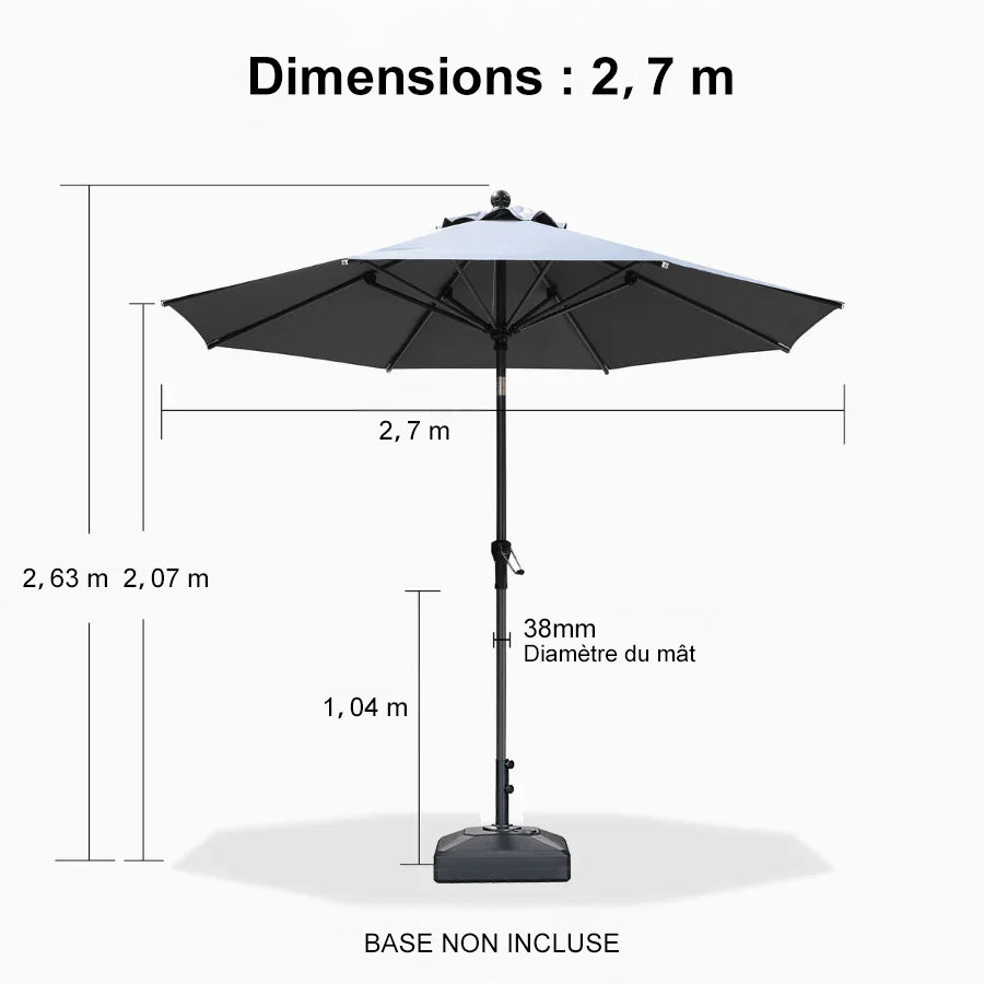 PURPLE LEAF Parasol inclinable en aluminium à mât droit, Carré, Rectangulaire et Rond, Avec Socle