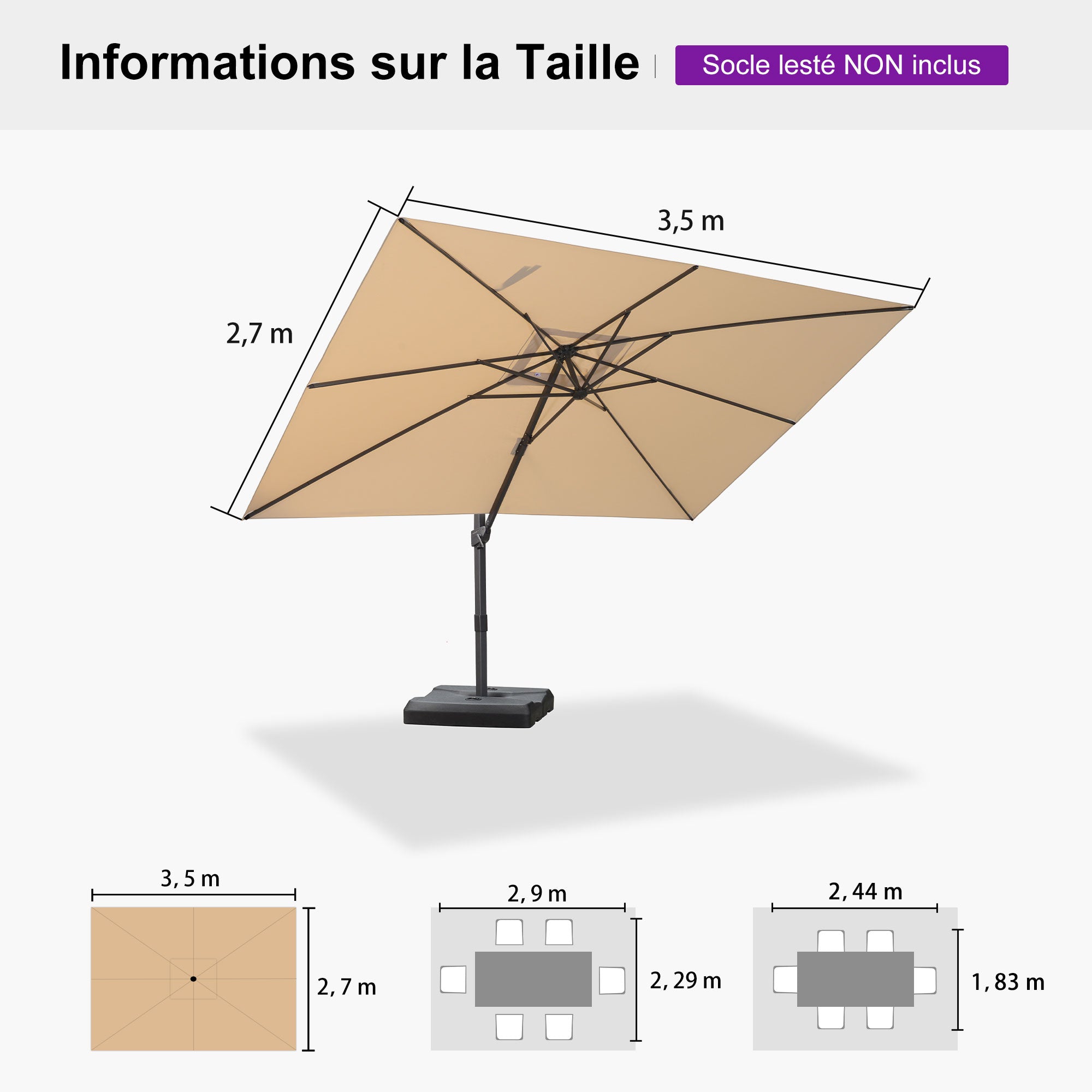 PURPLE LEAF Parasol déporté à inclinaison progressive - Parasol de Terrasse Abordable