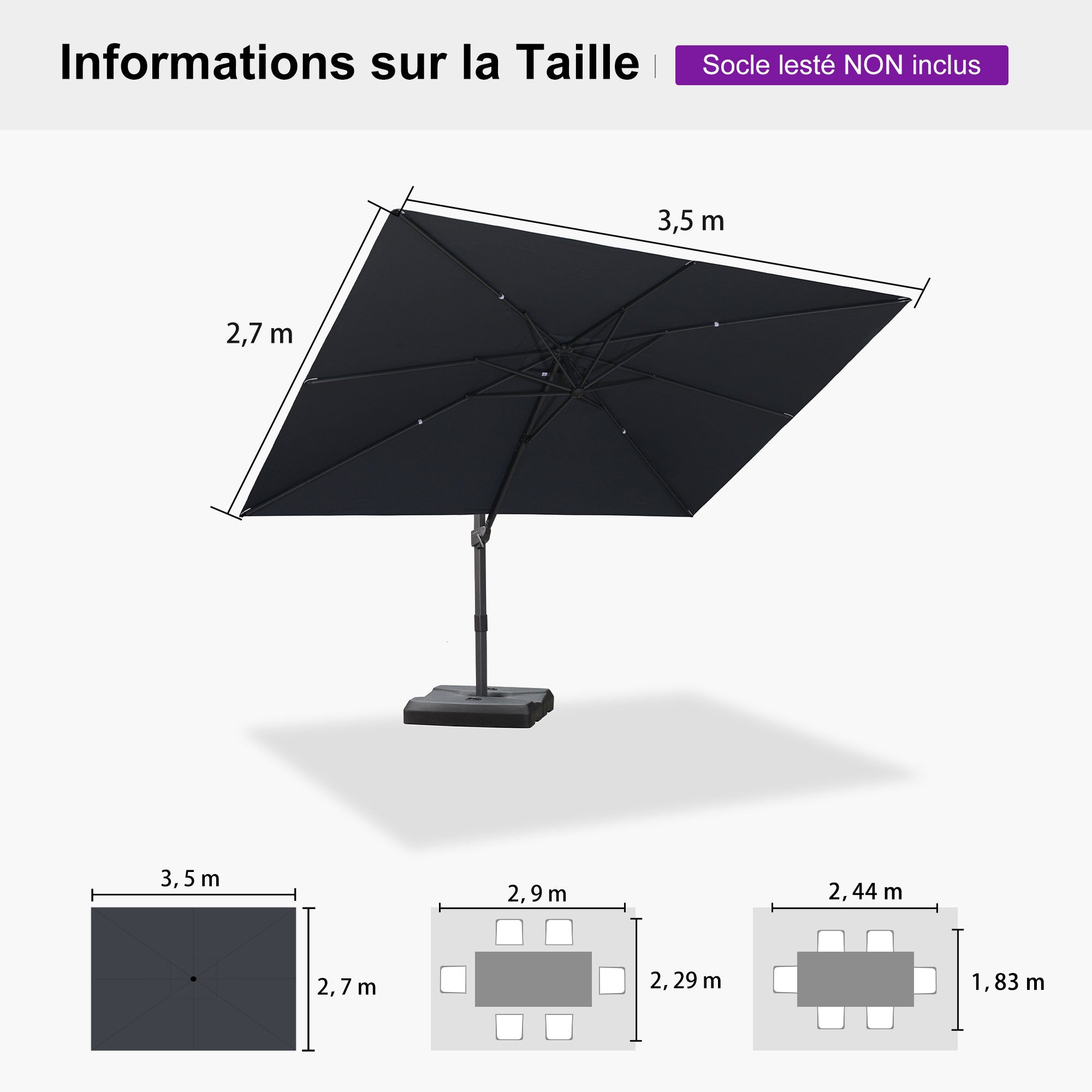 PURPLE LEAF Parasol déporté à inclinaison progressive - Parasol de Terrasse Abordable