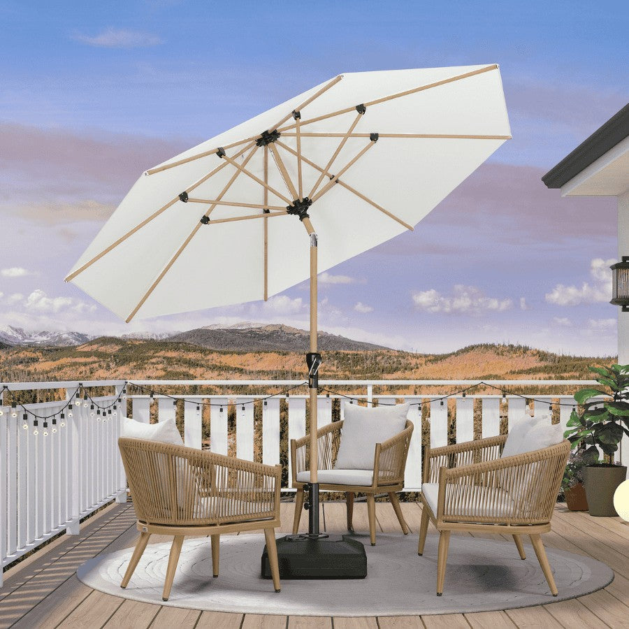 PURPLE LEAF Parasol Droit Inclinable de Marché d'Extérieur en Aluminium avec Effet Bois Pour Table de Jardin Carré Rectangle Rond