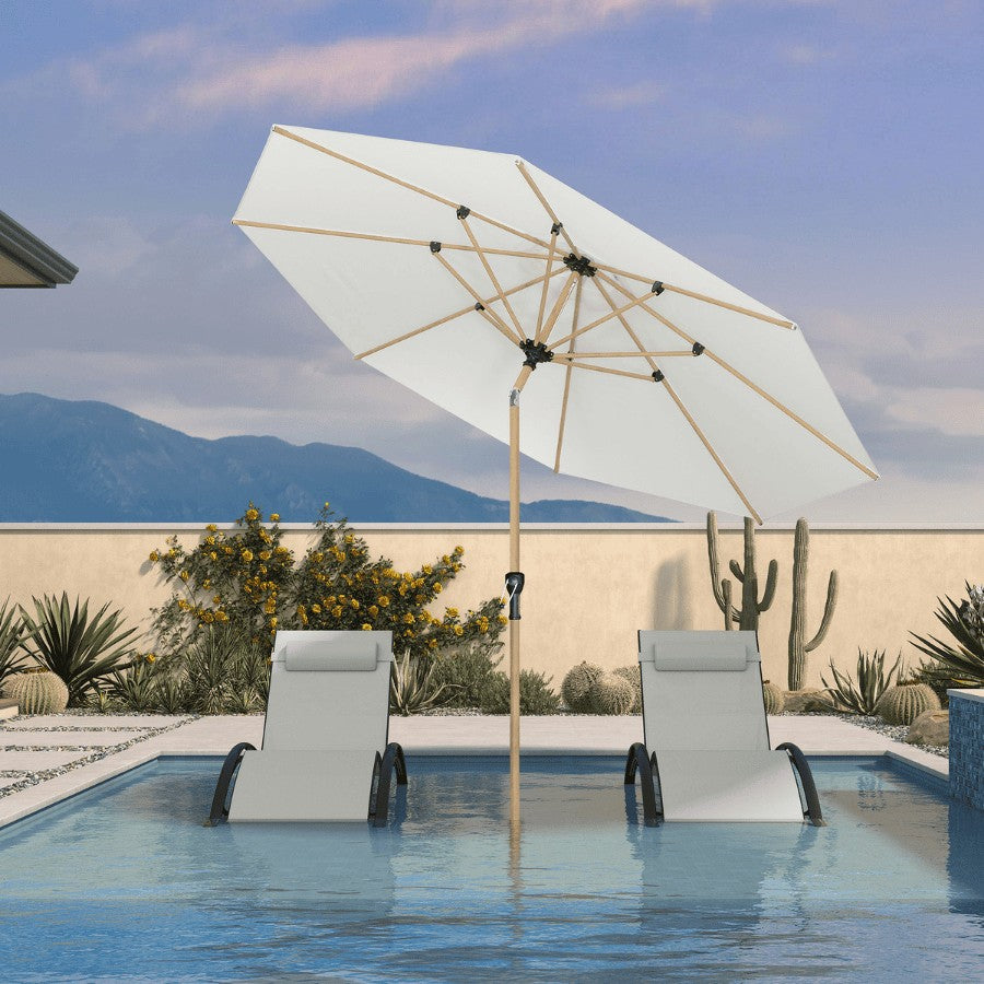 PURPLE LEAF Parasol Droit Inclinable de Marché d'Extérieur en Aluminium avec Effet Bois Pour Table de Jardin Carré Rectangle Rond
