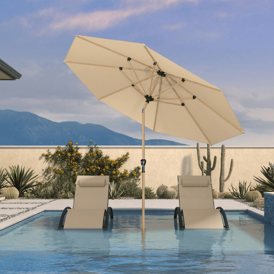 PURPLE LEAF Parasol Droit Inclinable de Marché d'Extérieur en Aluminium avec Effet Bois Pour Table de Jardin Carré Rectangle Rond
