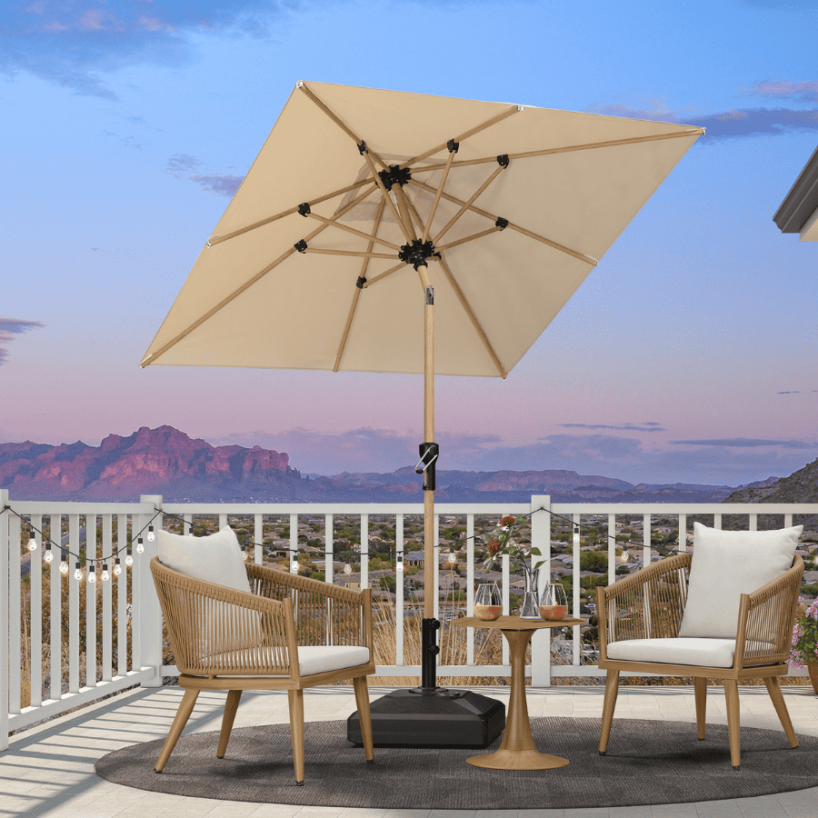 PURPLE LEAF Parasol Droit Inclinable de Marché d'Extérieur en Aluminium avec Effet Bois Pour Table de Jardin Carré Rectangle Rond