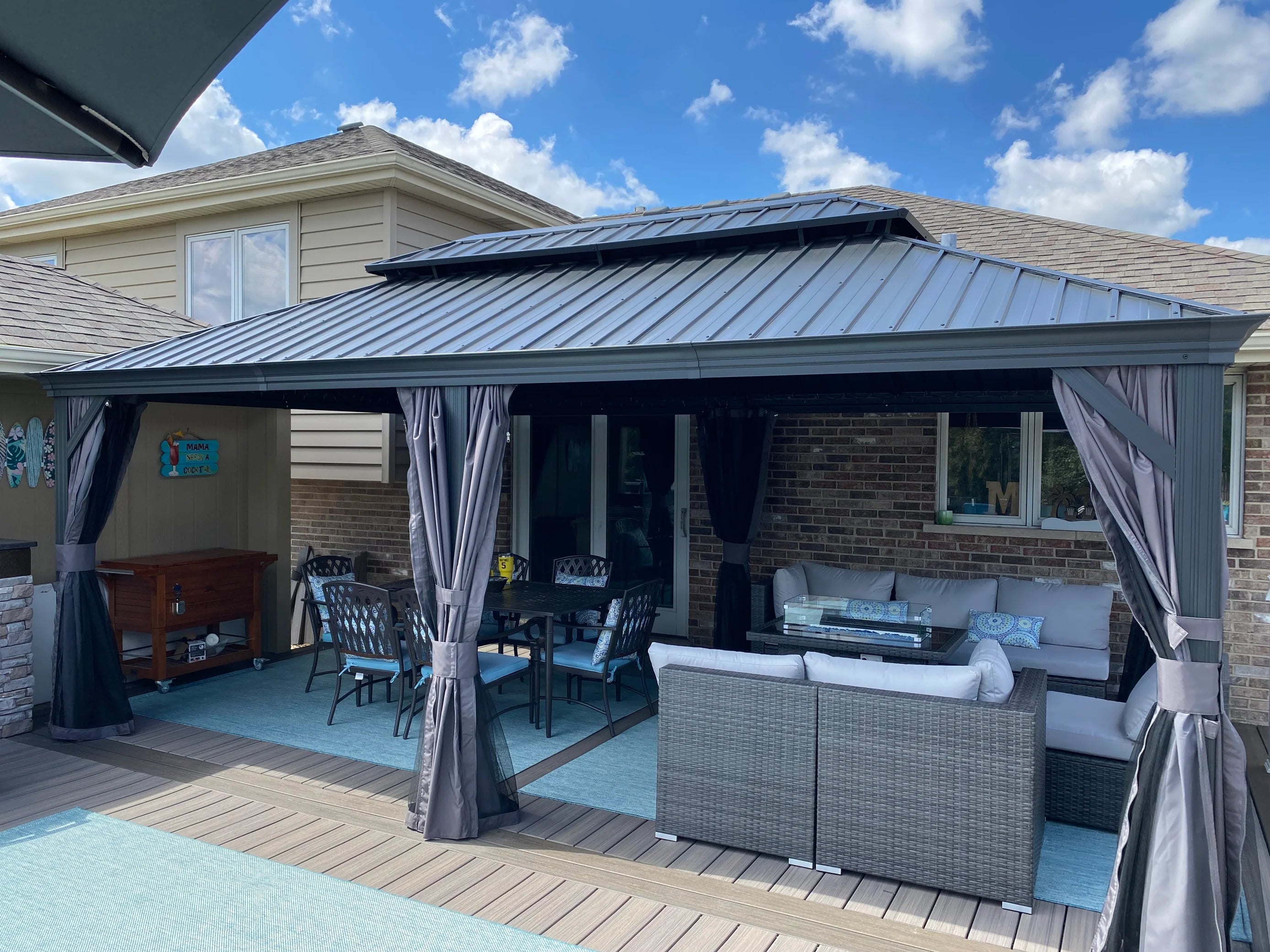 PURPLE LEAF Tonnelle De Jardin Exterieur Tonnelle Aluminum Avec Moustiquaire Et Rideaux Pavillon De Jardin à Double Toit Acier Galvanisé, Gris