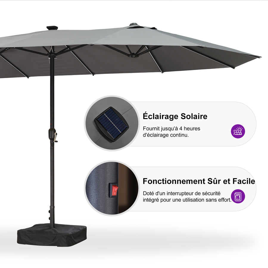 PURPLE LEAF Parasol de Jardin Double Aluminium avec lumières LED, Avec Socle, pour Terrasse, Jardin, Balcon et Piscine
