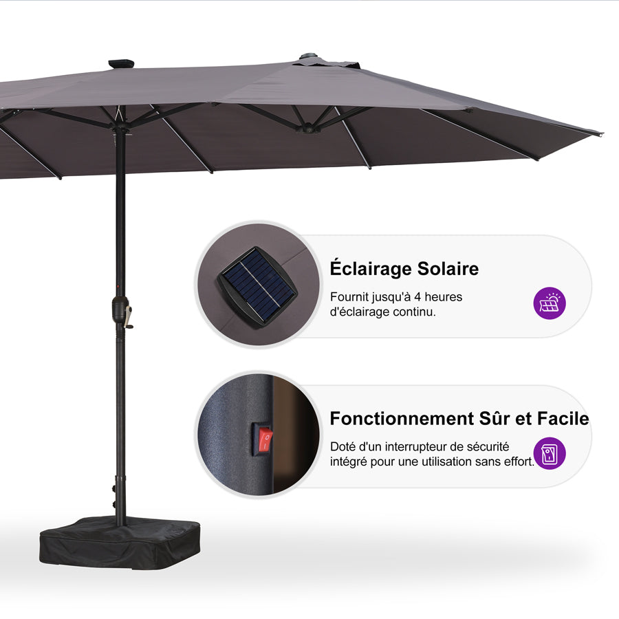 PURPLE LEAF Parasol de Jardin Double Aluminium avec lumières LED, Avec Socle, pour Terrasse, Jardin, Balcon et Piscine