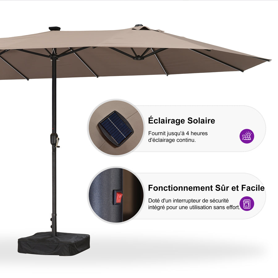 PURPLE LEAF Parasol de Jardin Double Aluminium avec lumières LED, Avec Socle, pour Terrasse, Jardin, Balcon et Piscine