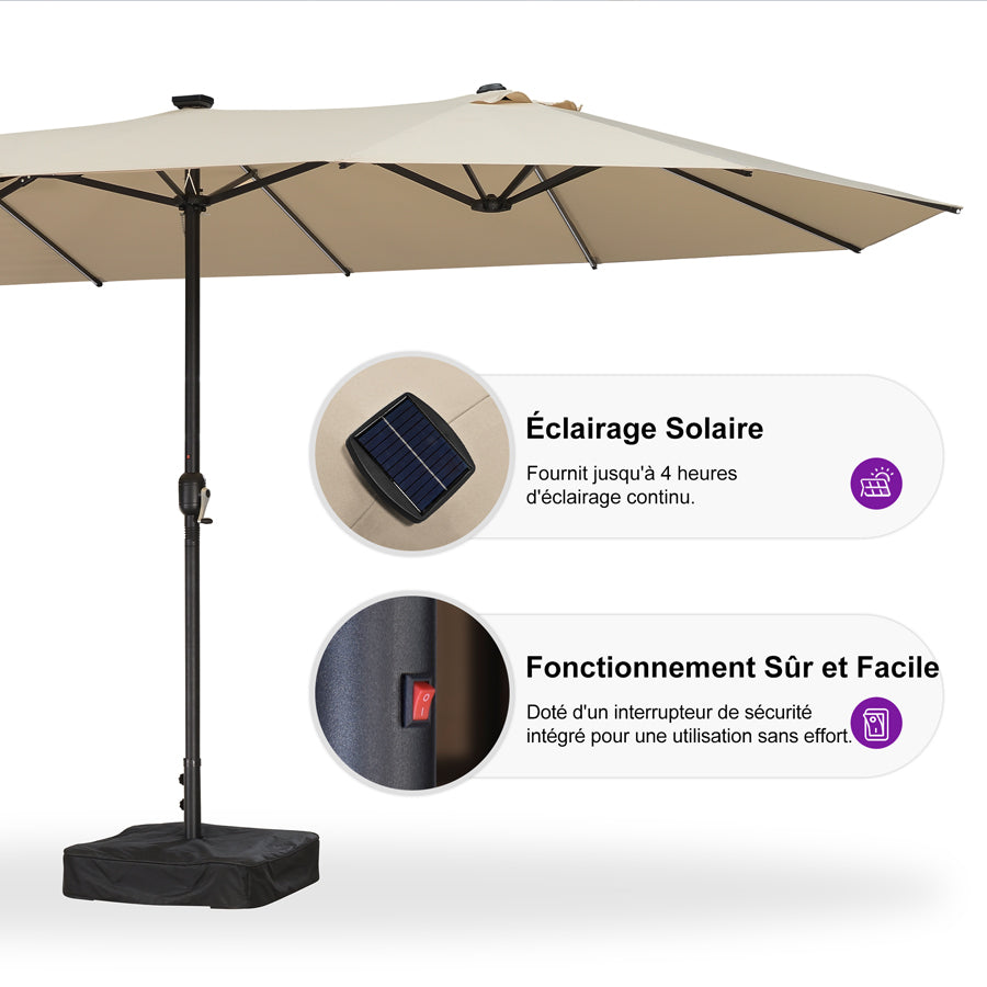 PURPLE LEAF Parasol de Jardin Double Aluminium avec lumières LED, Avec Socle, pour Terrasse, Jardin, Balcon et Piscine