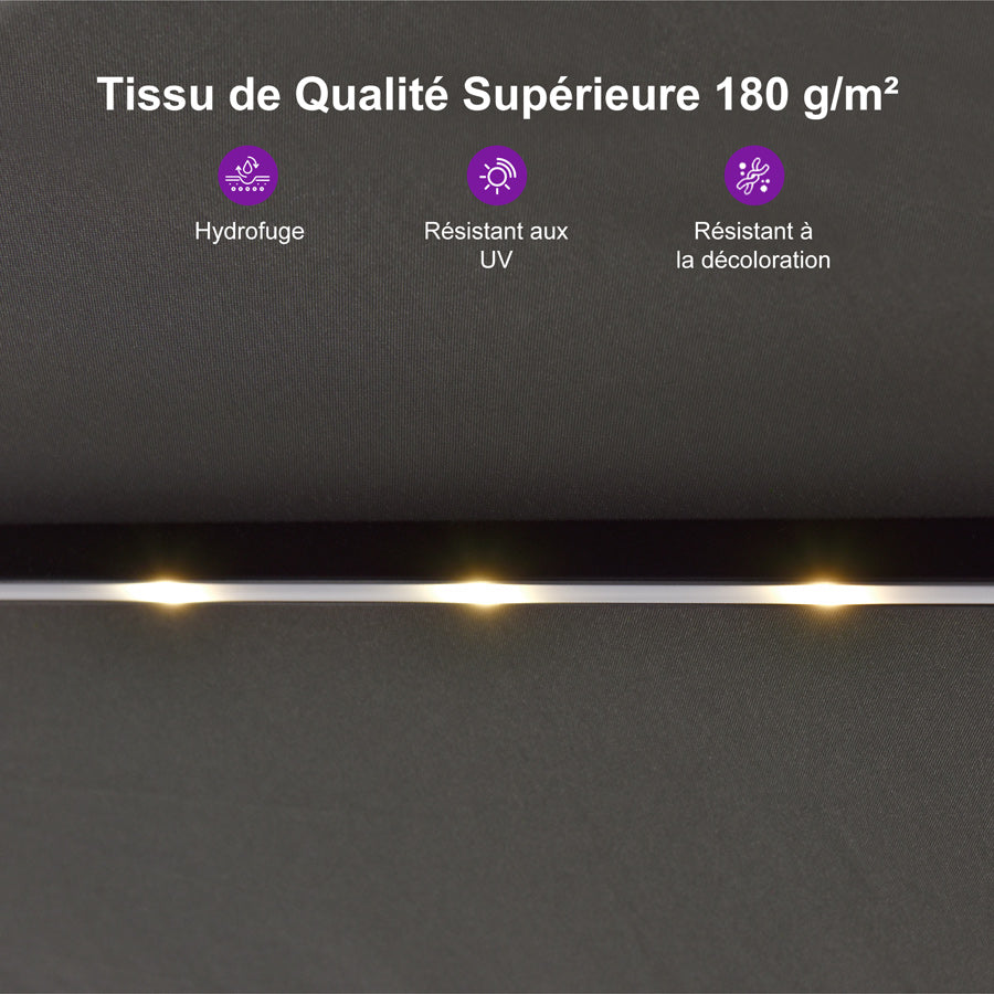 PURPLE LEAF Parasol de Jardin Double Aluminium avec lumières LED, Avec Socle, pour Terrasse, Jardin, Balcon et Piscine