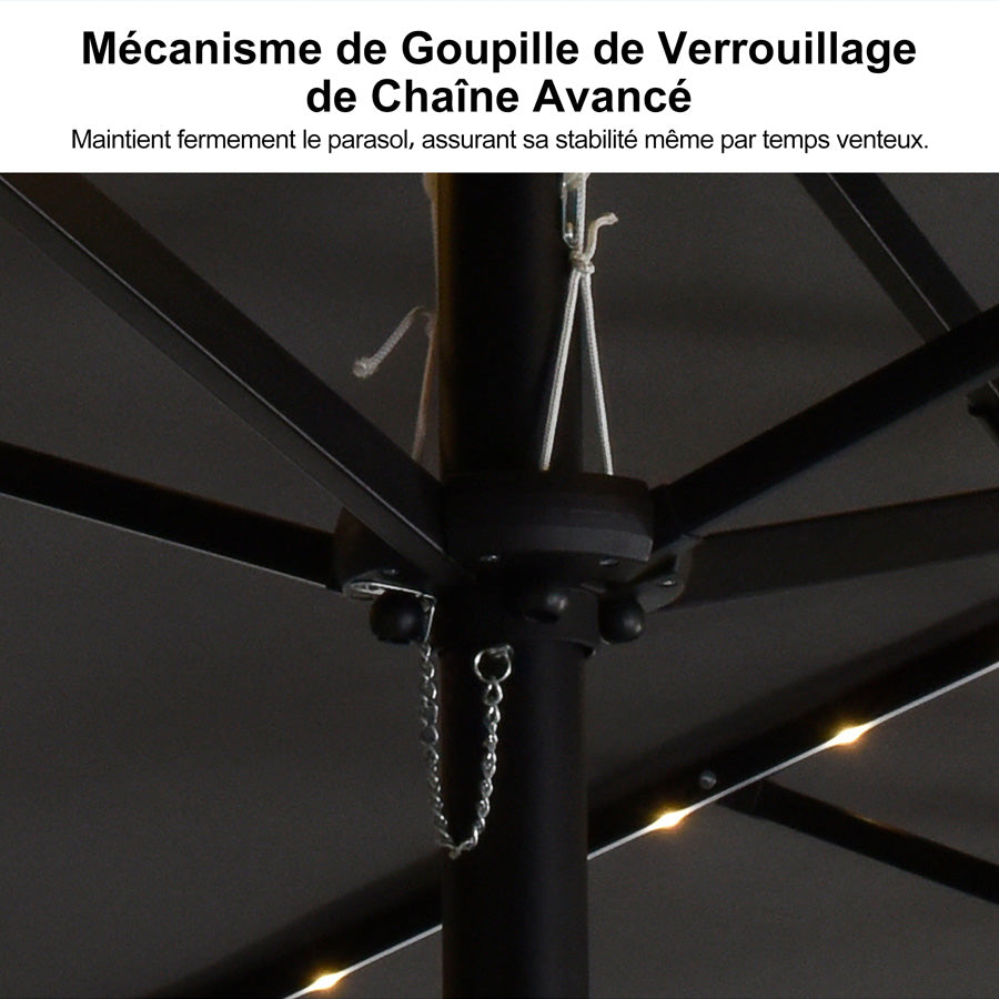 PURPLE LEAF Parasol de Jardin Double Aluminium avec lumières LED, Avec Socle, pour Terrasse, Jardin, Balcon et Piscine