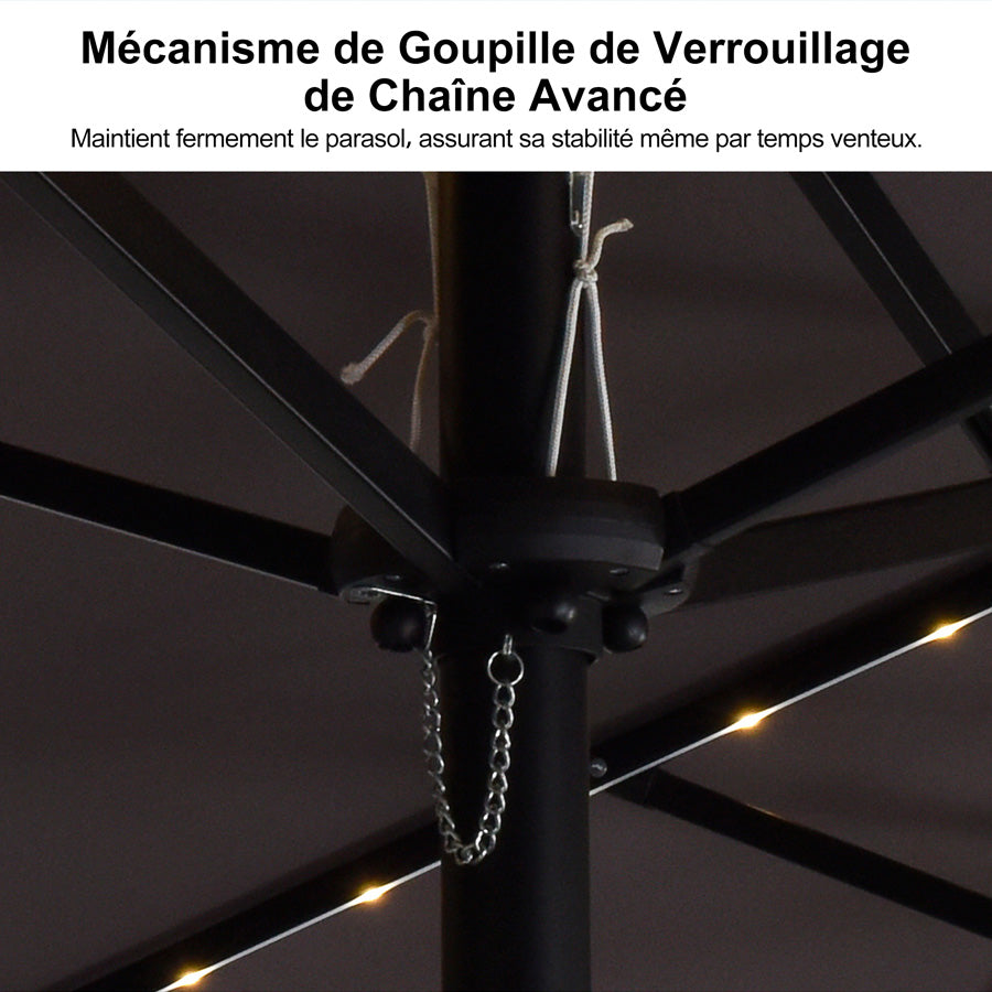 PURPLE LEAF Parasol de Jardin Double Aluminium avec lumières LED, Avec Socle, pour Terrasse, Jardin, Balcon et Piscine