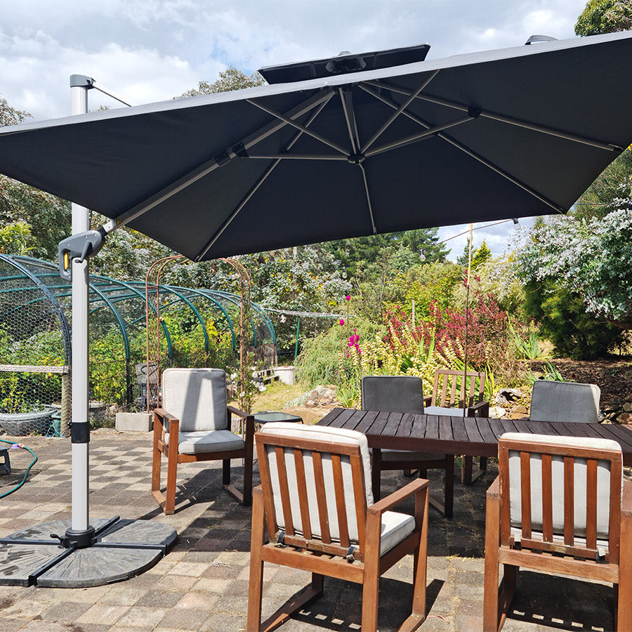 PURPLE LEAF Parasol Déporté Inclinable, Parasol De Jardin Exterieur Toit à Double Rotatif 360°,Parasol Terrasse Exterieur Luxueux