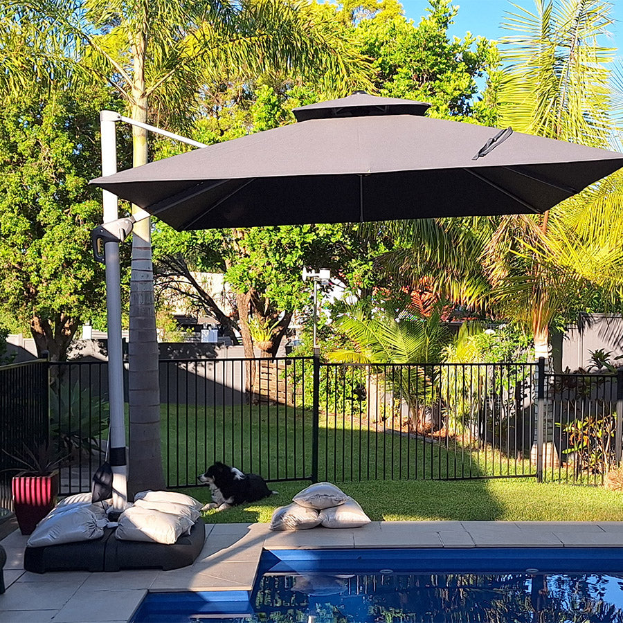 PURPLE LEAF Parasol Déporté Inclinable, Parasol De Jardin Exterieur Toit à Double Rotatif 360°,Parasol Terrasse Exterieur Luxueux