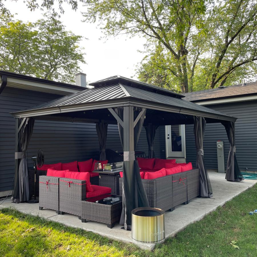 PURPLE LEAF Tonnelle de Jardin Gamme Luxe avec Éclairage LED Intégré - Abat-Jour Blanc Opalin Anti-Éblouissement, Pavillon Gris