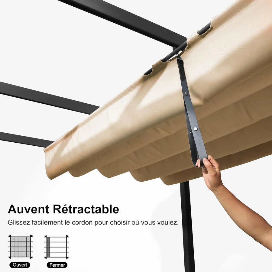 PURPLE LEAF Pergola rétractable extérieure avec abri de pergola en aluminium pour terrasse pare-soleil auvent pour terrasse d'arrière-cour  Avec Guirlandes Lumineuses Transparentes