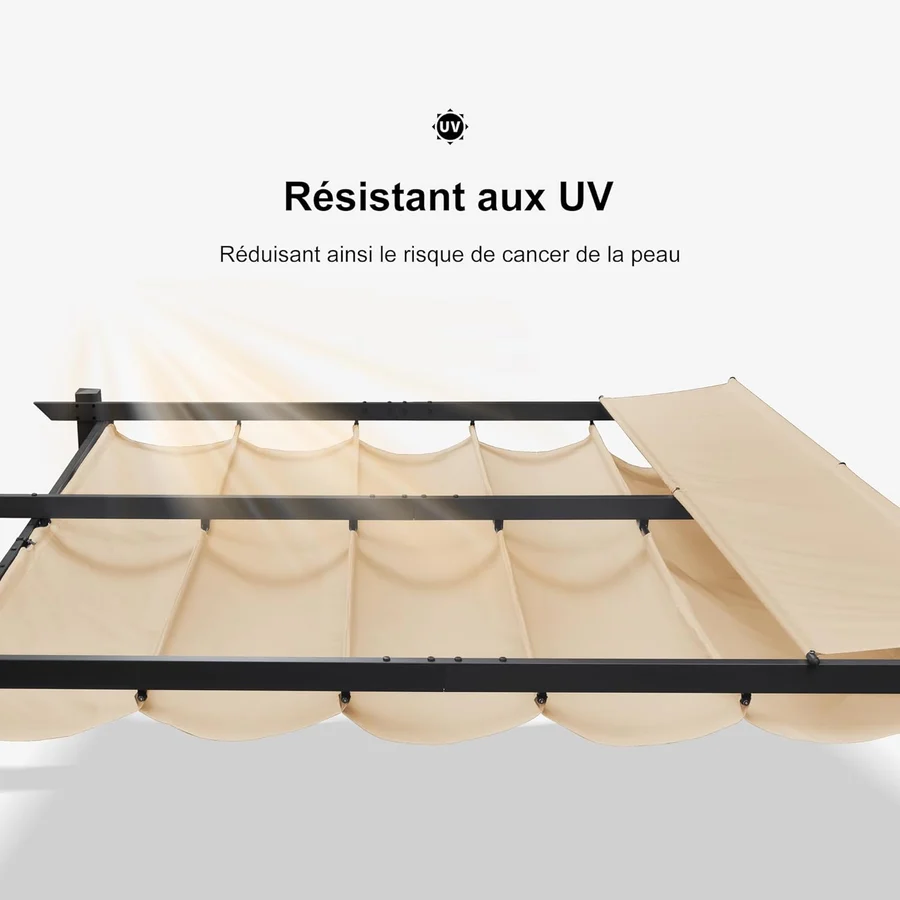 PURPLE LEAF Pergola rétractable extérieure avec abri de pergola en aluminium pour terrasse pare-soleil auvent pour terrasse d'arrière-cour  Avec Guirlandes Lumineuses Transparentes