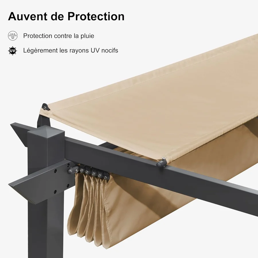 PURPLE LEAF Pergola rétractable extérieure avec abri de pergola en aluminium pour terrasse pare-soleil auvent pour terrasse d'arrière-cour  Avec Guirlandes Lumineuses Transparentes