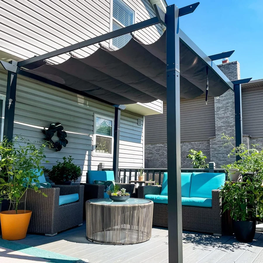 PURPLE LEAF Pergola rétractable extérieure avec abri de pergola en aluminium pour terrasse pare-soleil auvent pour terrasse d'arrière-cour  Avec Guirlandes Lumineuses Transparentes