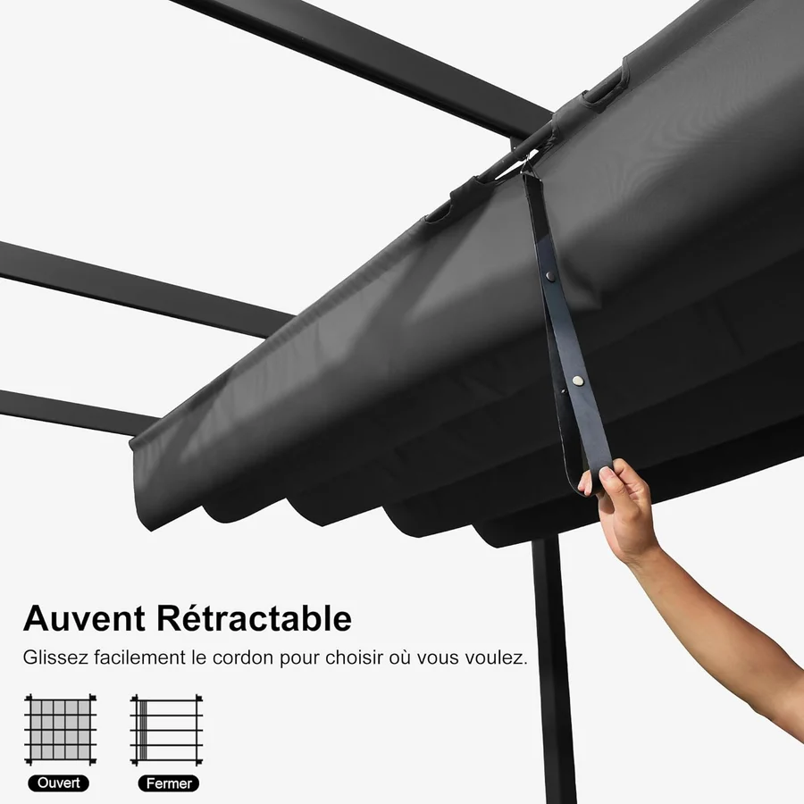 PURPLE LEAF Pergola rétractable extérieure avec abri de pergola en aluminium pour terrasse pare-soleil auvent pour terrasse d'arrière-cour  Avec Guirlandes Lumineuses Transparentes