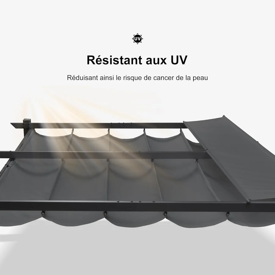 PURPLE LEAF Pergola rétractable extérieure avec abri de pergola en aluminium pour terrasse pare-soleil auvent pour terrasse d'arrière-cour  Avec Guirlandes Lumineuses Transparentes