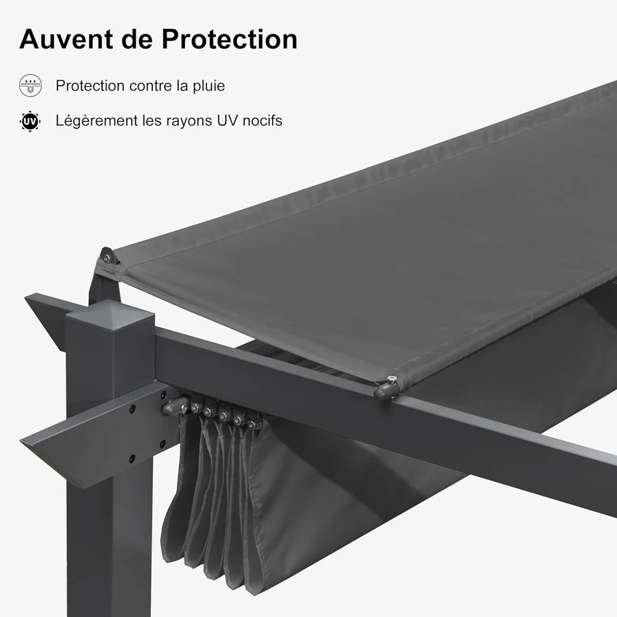 PURPLE LEAF Pergola rétractable extérieure avec abri de pergola en aluminium pour terrasse pare-soleil auvent pour terrasse d'arrière-cour  Avec Guirlandes Lumineuses Transparentes