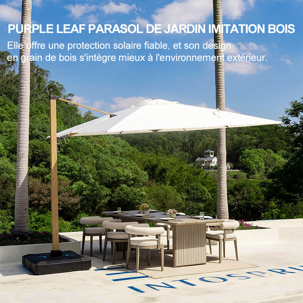 PURPLE LEAF Parasol Déporté Mégagrand à Motif Bois Carré Rectangle avec socle