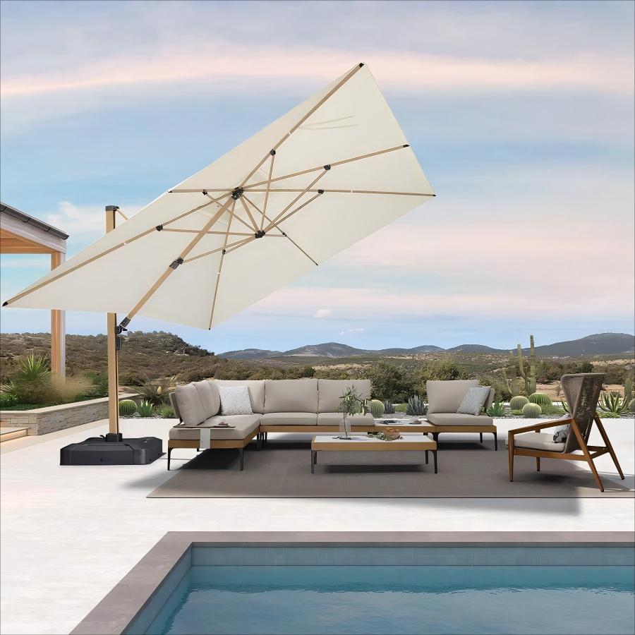 PURPLE LEAF Parasol Déporté Mégagrand à Motif Bois Carré Rectangle avec socle