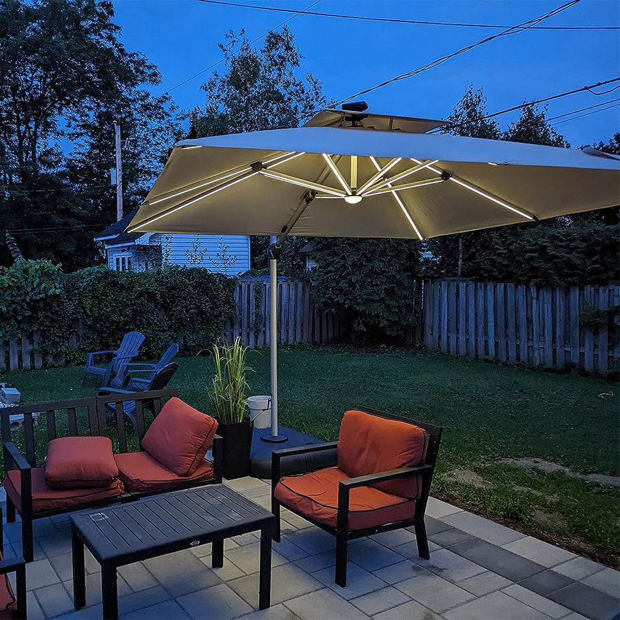 PURPLE LEAF Parasol Déporté avec LED Solaire de Jardin à Double Toit Carré avec socle