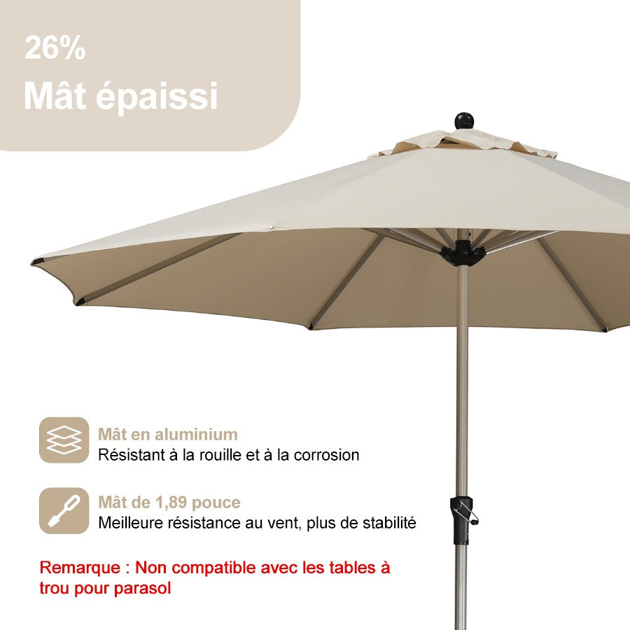 PURPLE LEAF Parasol Droit de Marché avec Système de Manivelle Visible Carré Rectangle Rond