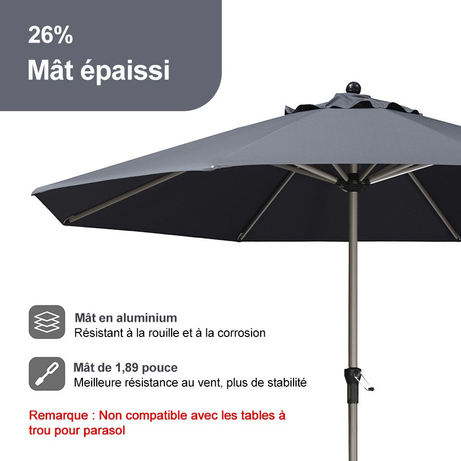 PURPLE LEAF Parasol Droit de Marché avec Système de Manivelle Visible Carré Rectangle Rond