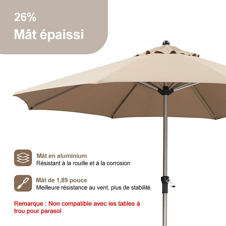 PURPLE LEAF Parasol Droit de Marché avec Système de Manivelle Visible Carré Rectangle Rond