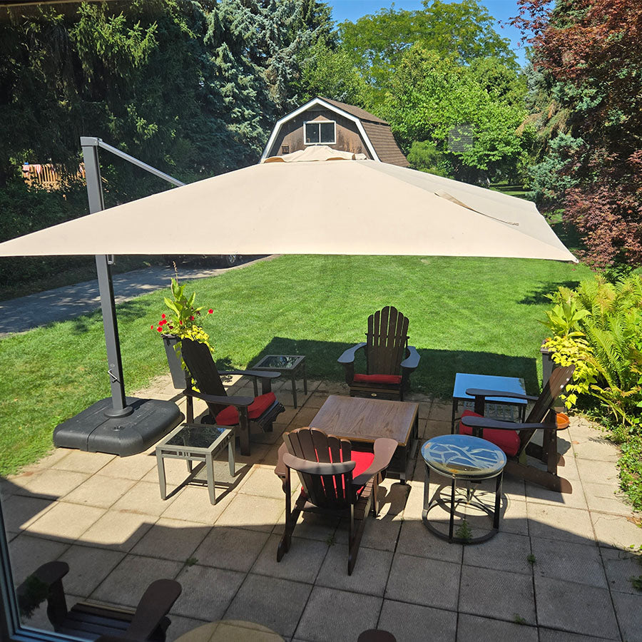 PURPLE LEAF Parasol Déporté Mégagrand Ultra-lourd à Manivelle avec Mât Ultra-Renforcé Parasol d'Extérieur de Jardin Carré