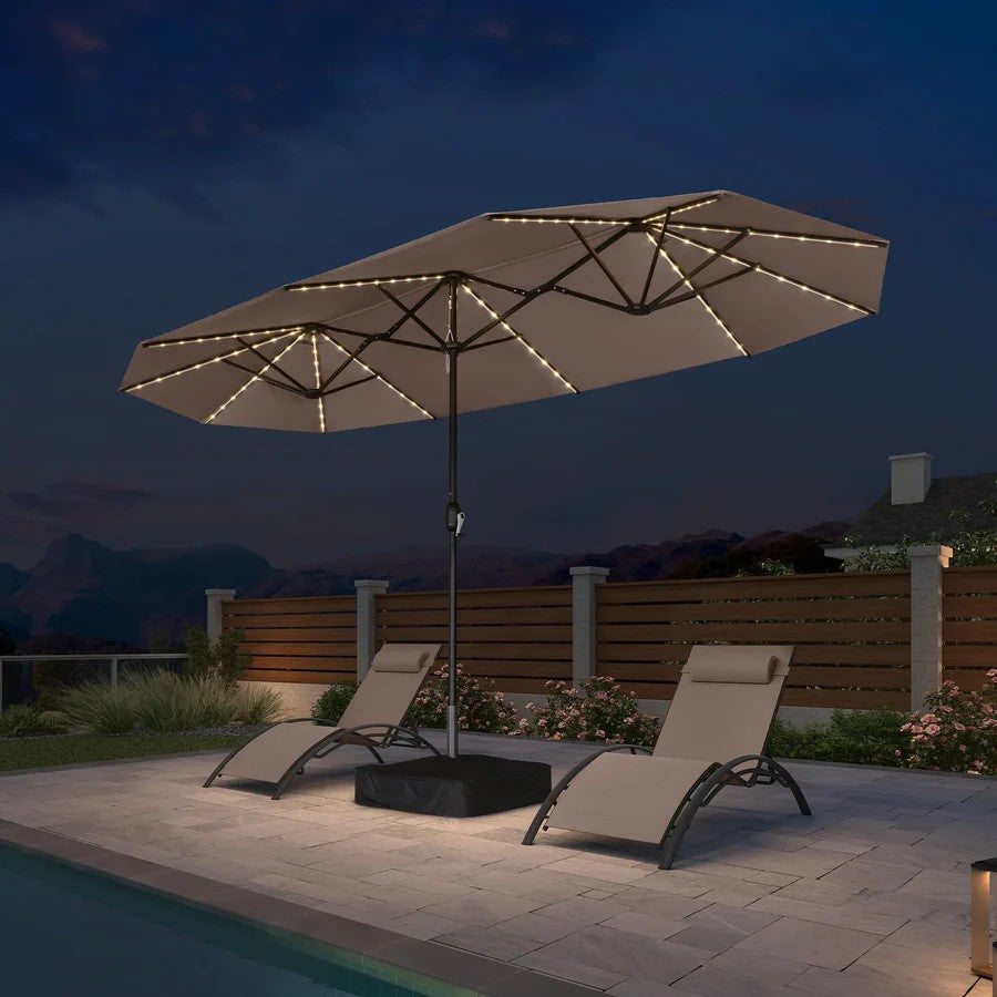 PURPLE LEAF Parasol de Jardin Double Aluminium avec lumières LED, Avec Socle, pour Terrasse, Jardin, Balcon et Piscine