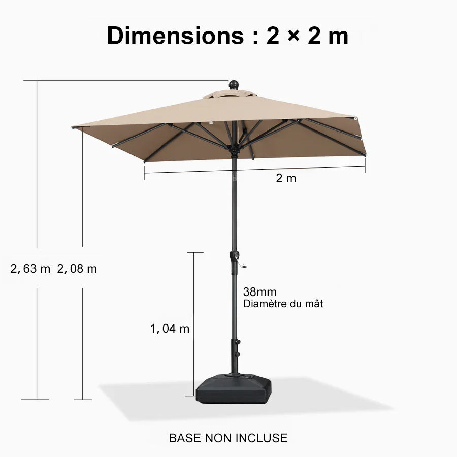 PURPLE LEAF Parasol inclinable en aluminium à mât droit, Carré, Rectangulaire et Rond, Avec Socle