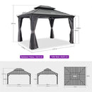 PURPLE LEAF Tonnelle De Jardin Exterieur Tonnelle Aluminum Avec Moustiquaire Et Rideaux Pavillon De Jardin à Double Toit Acier Galvanisé, Gris
