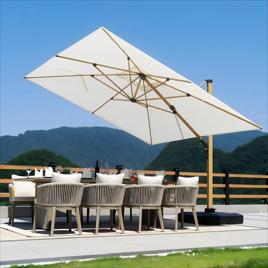 PURPLE LEAF Parasol Déporté Mégagrand à Motif Bois Carré Rectangle avec socle