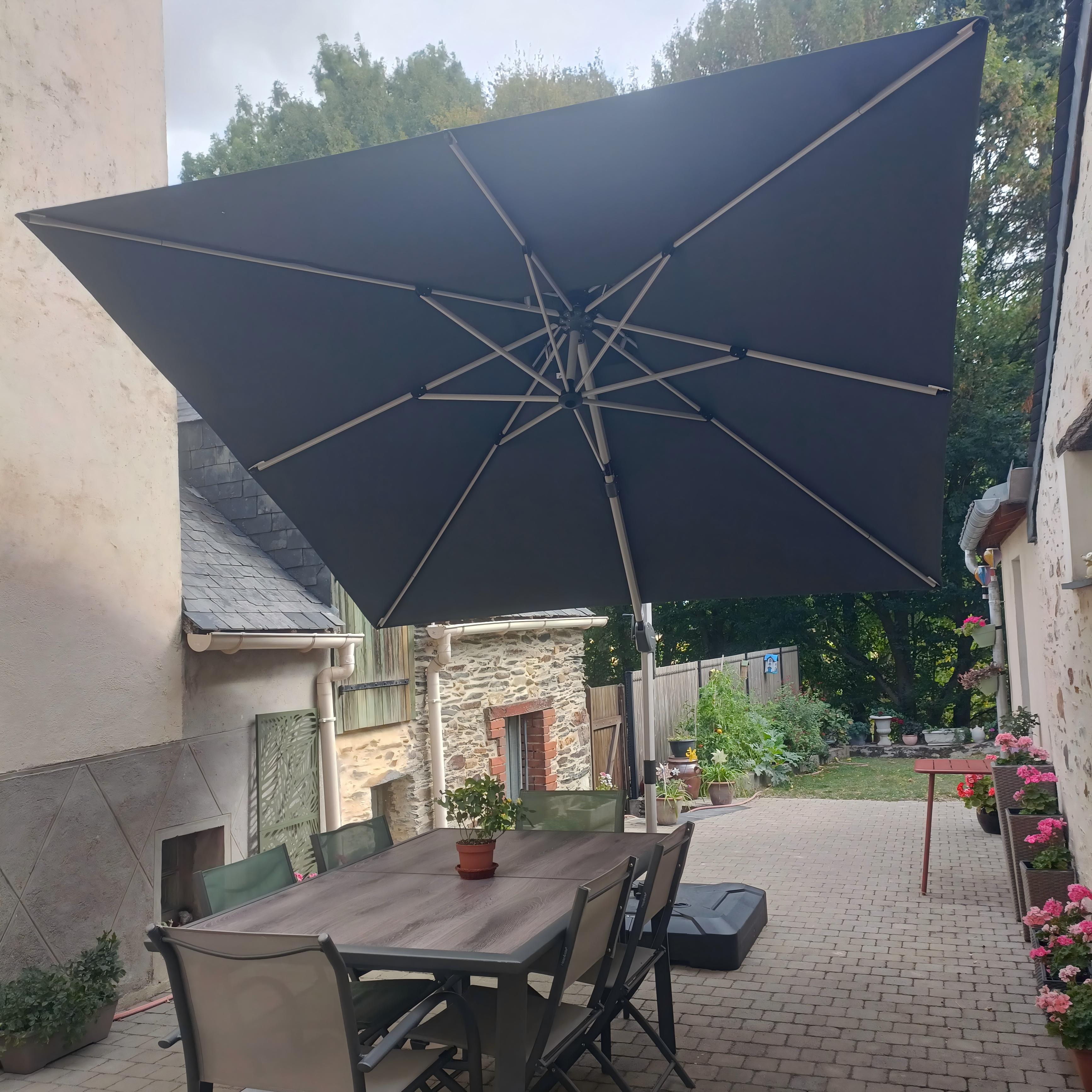 PURPLE LEAF Parasol Déporté Classique à Toit Double Carré avec socle