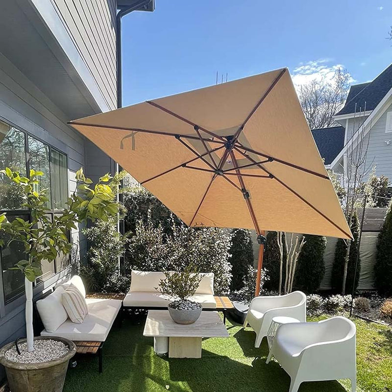 PURPLE LEAF Parasol Déporté Inclinable Grain de Bois en Aluminium Parasol De Jardin Extérieur Toit à Double Rotatif 360° avec socle