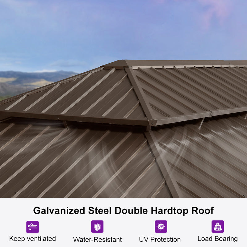 PURPLE LEAF Tonnelle De Jardin Tonnelle Aluminum Avec Moustiquaire Et Rideaux Pavillon De Jardin à Double Toit Acier Galvanisé, Bronze