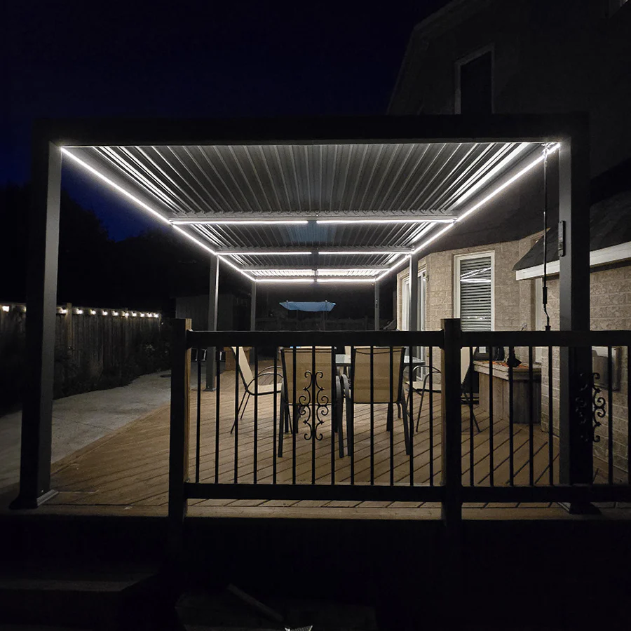 PURPLE LEAF Pergola Bioclimatique Toit à Lames avec Bande Lumineuse LED pour Terrasse Jardin, Anthracite