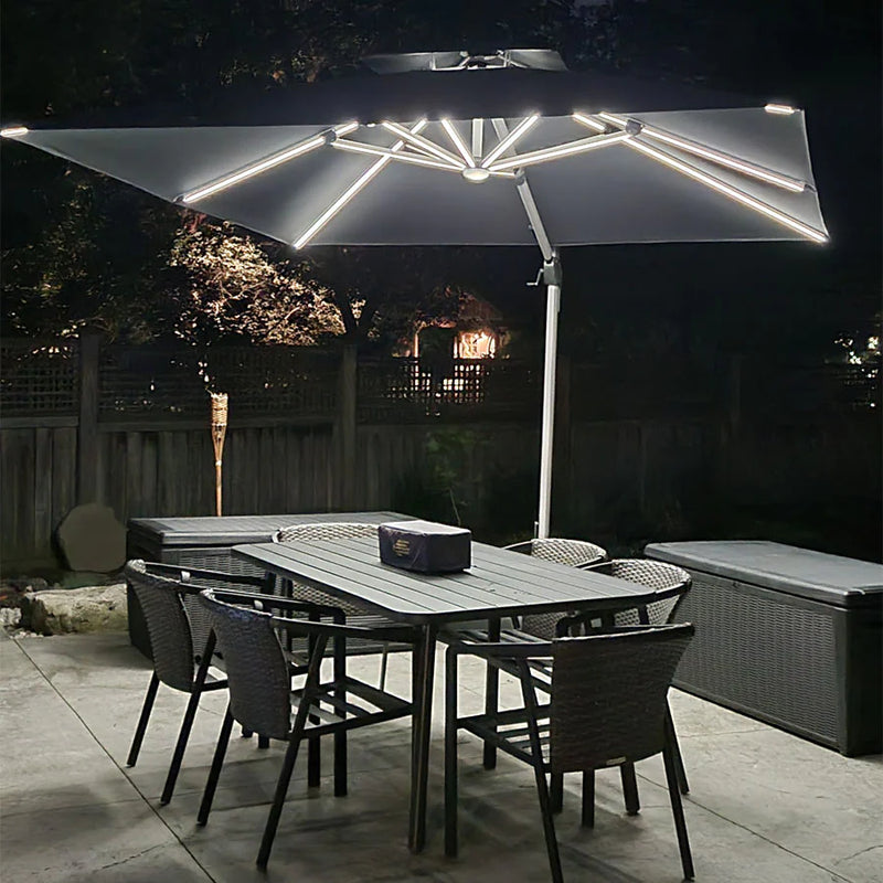 PURPLE LEAF Parasol de Jardin Extérieur avec LED Double Toit Rotatif 360° Inclinable avec socle