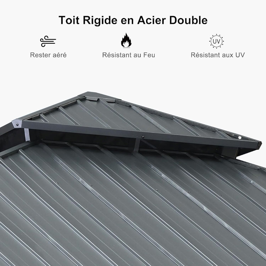 PURPLE LEAF Tonnelle De Jardin Exterieur Tonnelle Aluminum Avec Moustiquaire Et Rideaux Pavillon De Jardin à Double Toit Acier Galvanisé, Gris