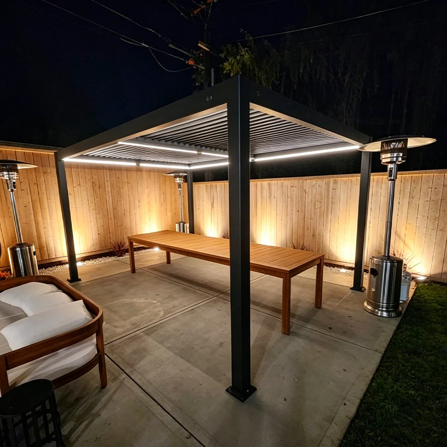 PURPLE LEAF Pergola Bioclimatique Toit à Lames avec Bande Lumineuse LED pour Terrasse Jardin, Anthracite