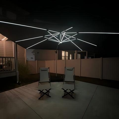 PURPLE LEAF Parasol Déporté avec LED Solaire de Jardin à Double Toit Rectangulaire avec socle